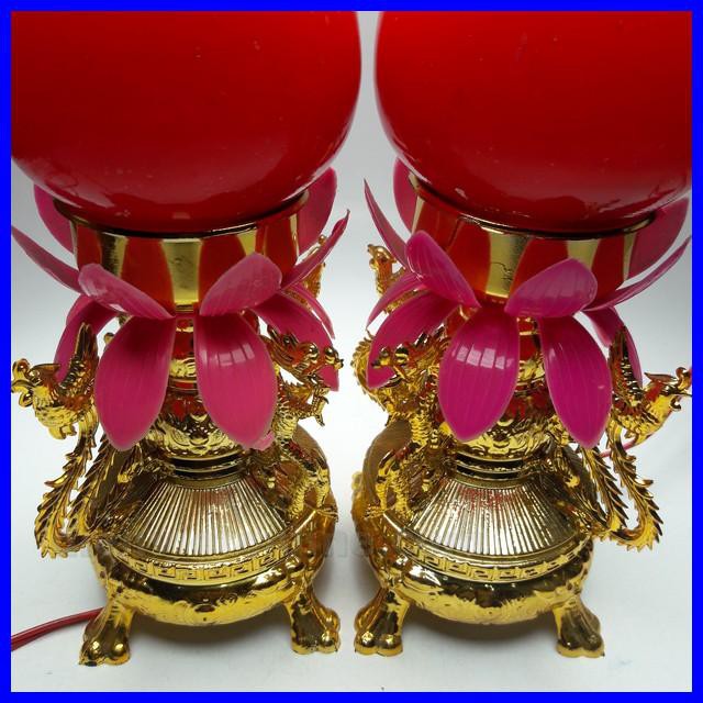 Đèn bàn thờ hình Sen Đào Đỏ 25cm cực đẹp - Điện Việt