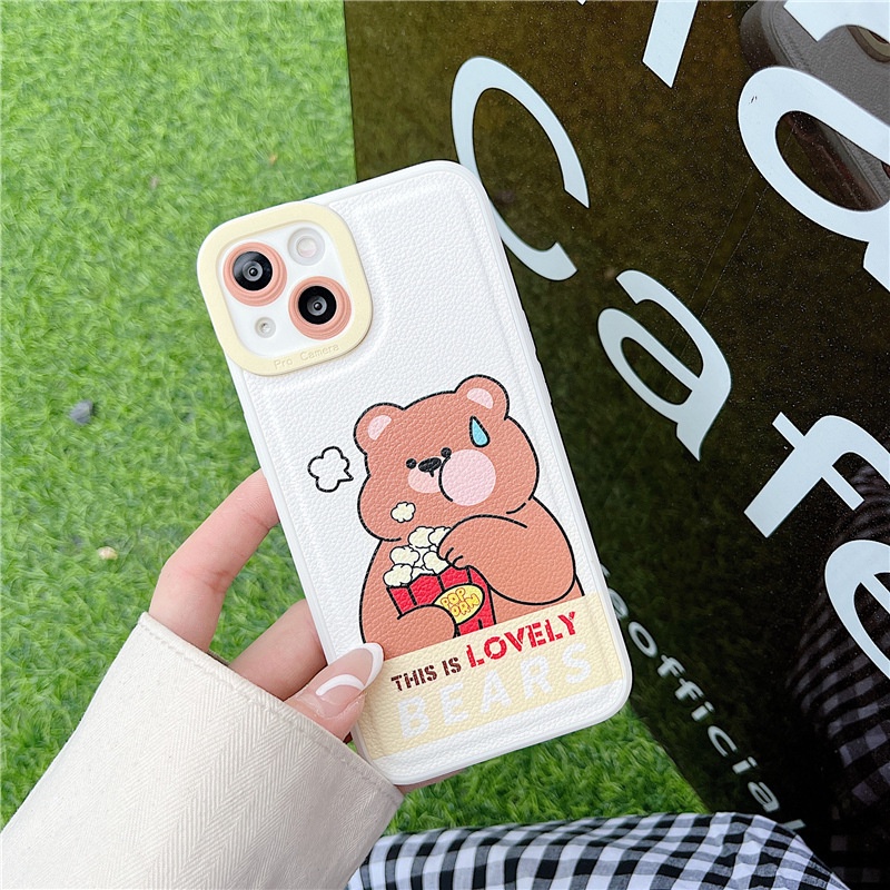 Ốp Điện Thoại Da Màu Trơn Hình Gấu Cho iphone7 / 7plus / 8 / 8plus / xs / 11 / 12 / 13 / pro / max / plus / promax