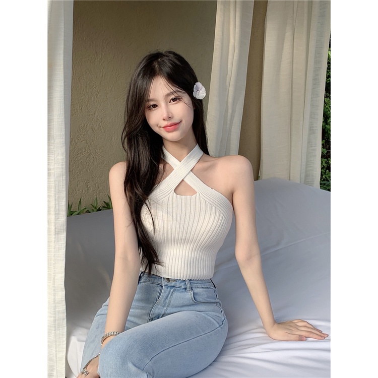 Porozi Áo croptop dệt kim dáng ngắn hở eo quyến rũ trẻ trung phong cách Hàn Quốc