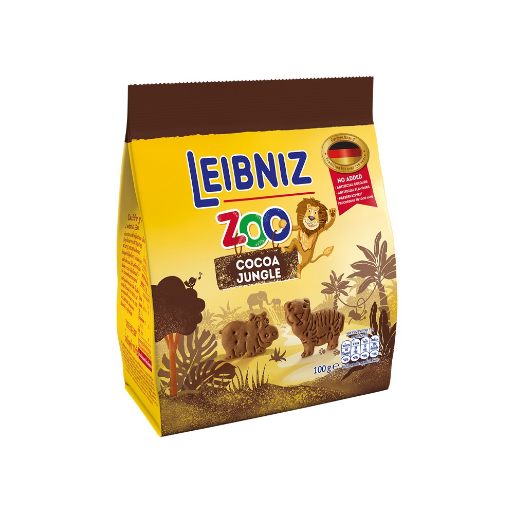 [Mã FMCGM25 - 10% đơn 150K] Bánh qui bơ ca cao hình thú rừng nhiệt đới Leibniz Zoo 100g, nhập khẩu Đức