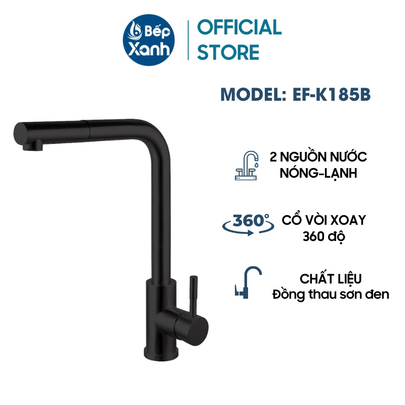 [FREESHIP HCM] Vòi Rửa Chén Nóng Lạnh Dây Rút Pull-down Ecalite EF-K185B - Màu Đen