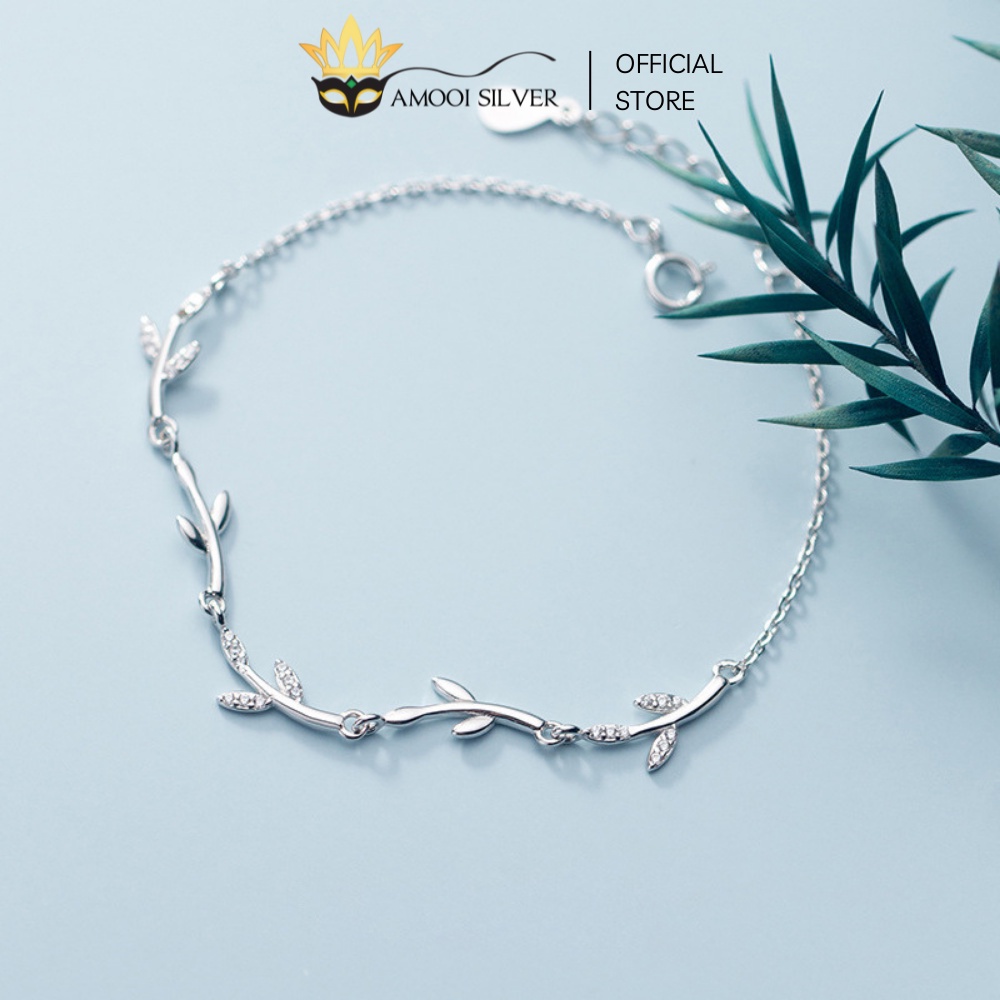 Lắc Tay Bạc S925 Mẫu Hình Lá Đính Đá Cao Cấp - Amooi Silver AT88