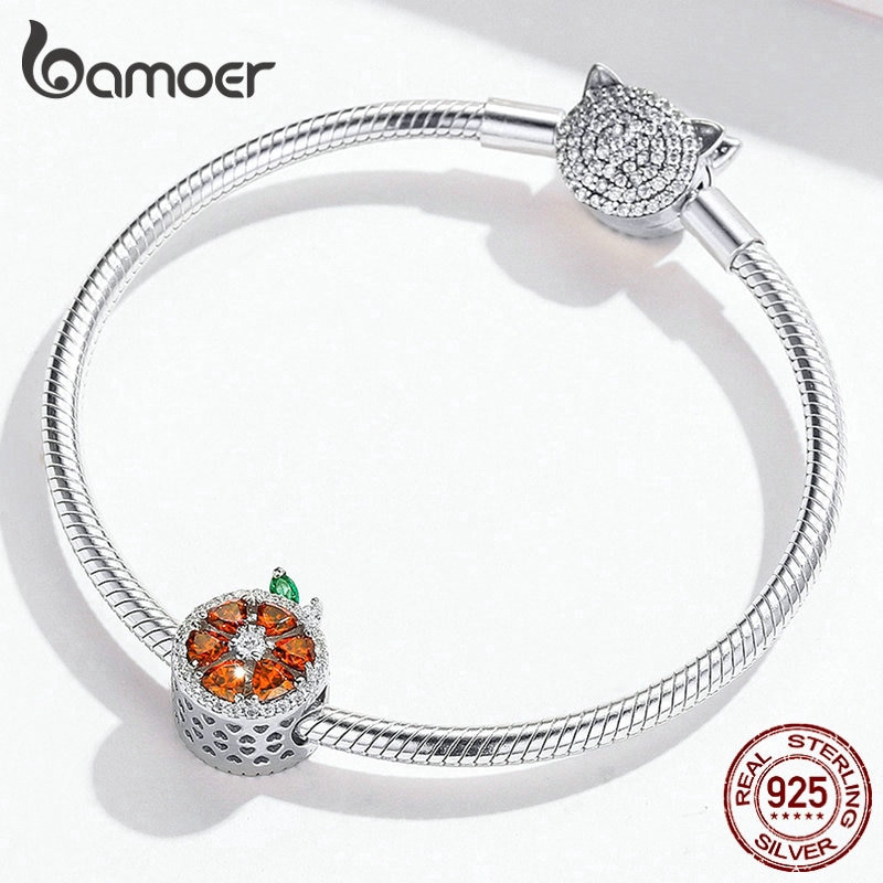 Hạt phụ kiện Bamoer SCC1277 bạc 925 họa tiết múi bưởi thời trang để trang trí vòng đeo tay