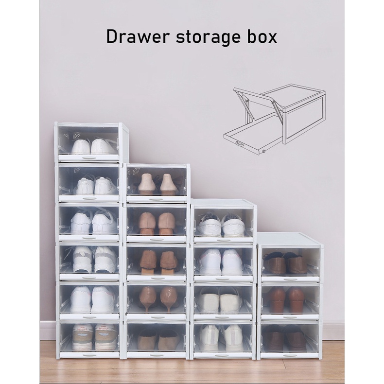 AladdingHộp Đựng Giày Bằng Nhựa Trong Suốt Chống Bụi Có Thể Xếp Chồng Đơn Giản