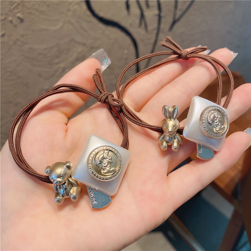Dây Cột Tóc Mặt Vuông Hình Gấu/ Thỏ Phong Cách retro Âu Mỹ Thời Trang Cho Nữ YR
