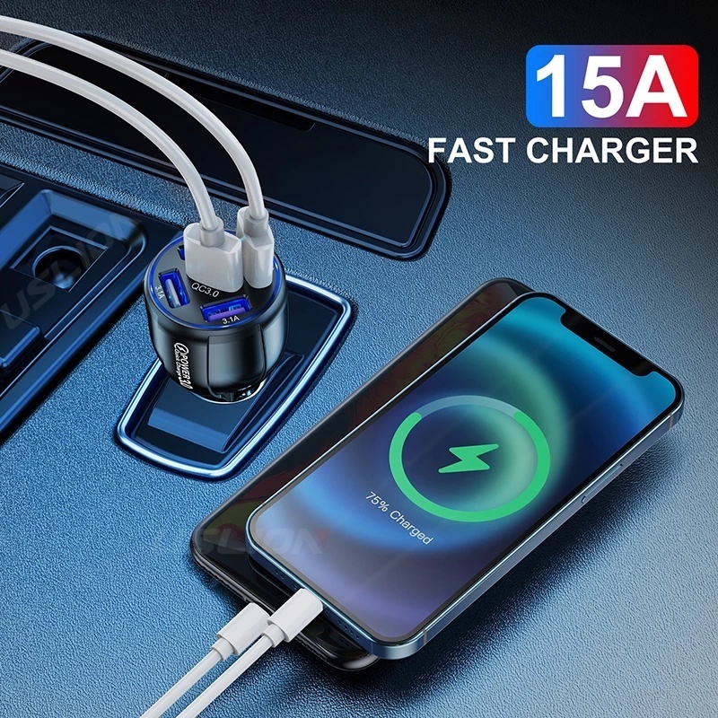 Tẩu Sạc Nhanh 5 Cổng Usb 15A Tương Thích Với Tất Cả iPhone Và Android Trên Xe Hơi