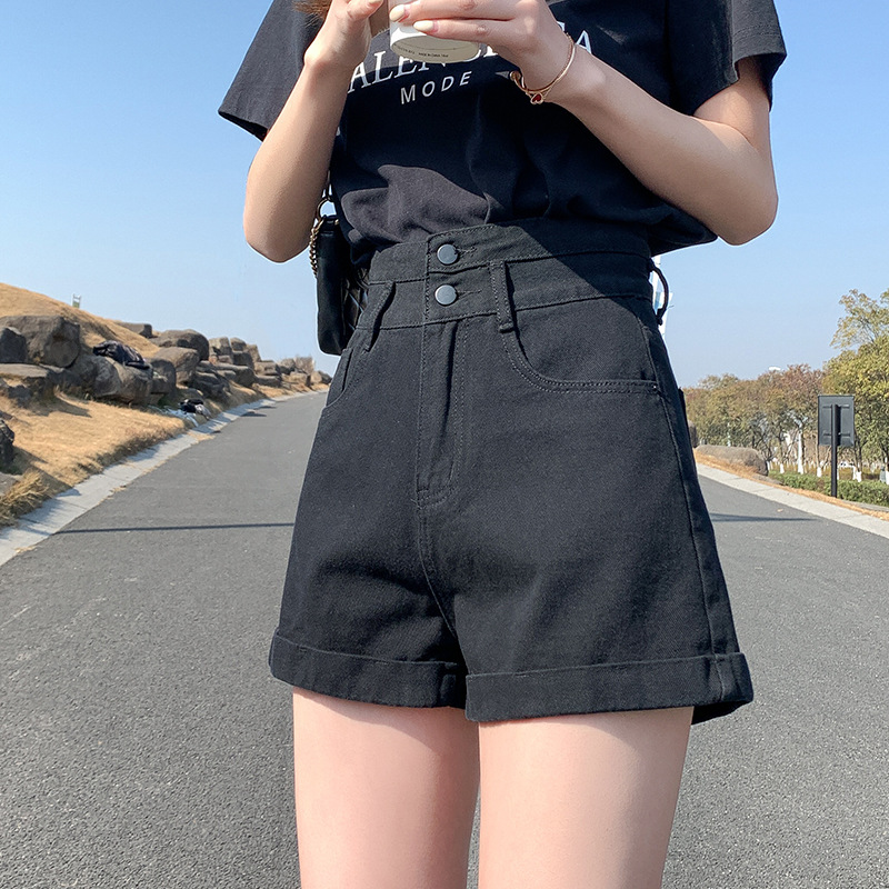 IELGY Quần Short denim Dáng Chữ A Ống Rộng Lưng Cao Thời Trang Xuân Hè Cho Nữ