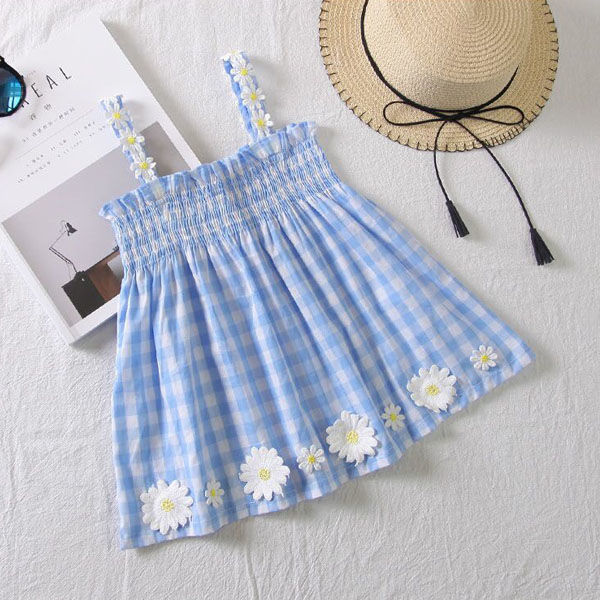 Đầm Công Chúa Không Tay Chất Liệu Cotton Họa Tiết Sọc Caro Dễ Thương Dành Cho Bé Gái