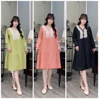 Váy Lụa Thu Đông Cổ Bèo Tiểu Thư 🌸 Váy Bầu Xinh