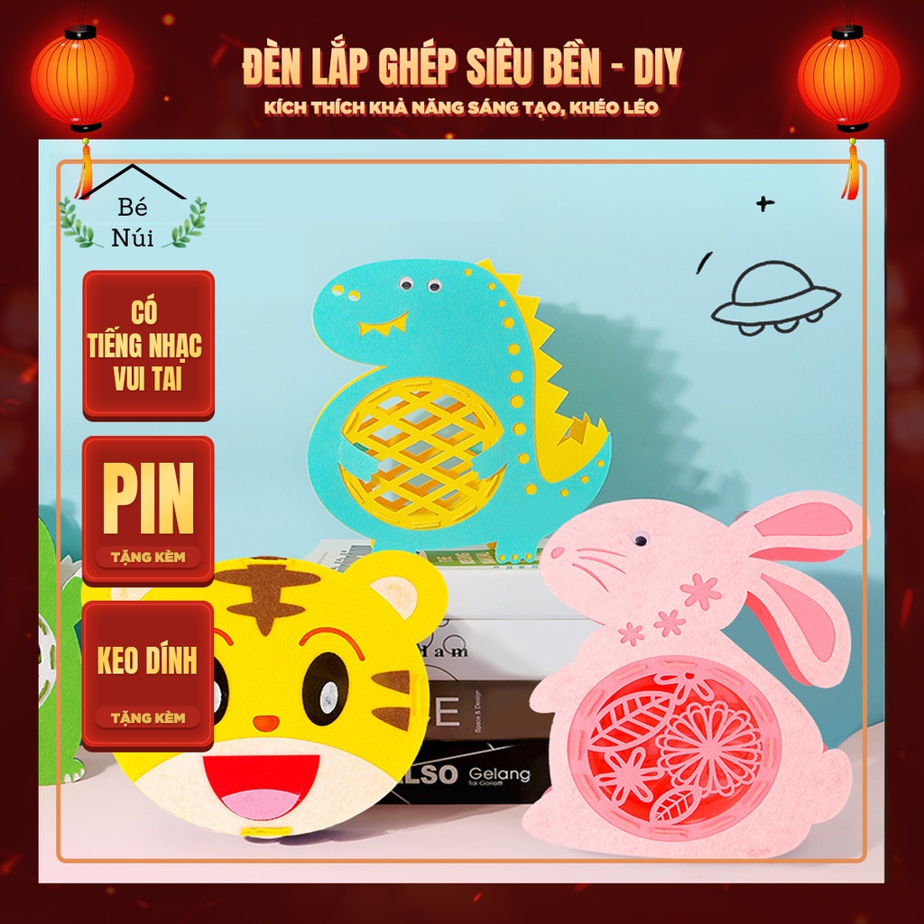 Đèn lồng trang trí trung thu cho bé phát sáng có tiếng nhạc nhấp nháy tự lắp dán nhiều hình đáng yêu Decor D2 Bé Núi