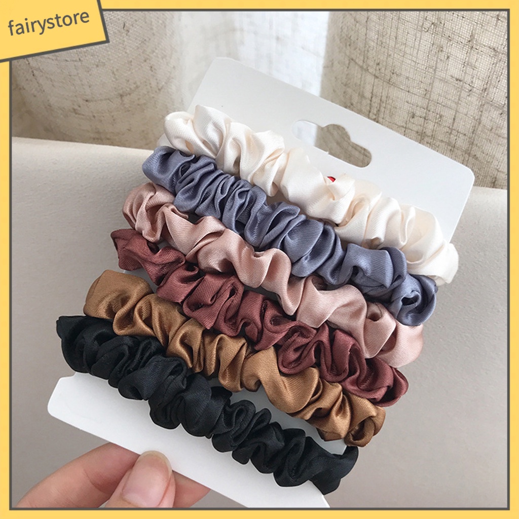 Set 6 Dây Cột Tóc Co Giãn Thiết Kế Đơn Giản Thời Trang Cho Nữ