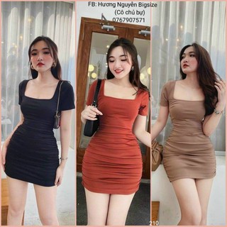 55-90kg bigsize đầm body cổ u 3 màu