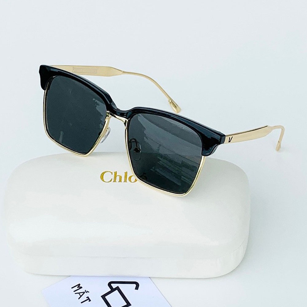 Kính mát nam nữ cao cấp V Hot NCP02 (Mặt đen, Gọng Kim Loại Vàng) ( tặng kèm hộp đựng kính )