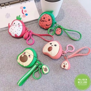 Combo Case + móc treo bao airpod silicon 1 2 Buffet Hoa quả Bơ Đào Dưa Thanh Long - Vỏ bọc đựng i11 i12 ..AirPods