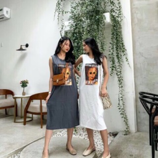 ĐẦM THUN IN CÔ GÁI - ĐẦM THUN SUÔNG FORM RỘNG