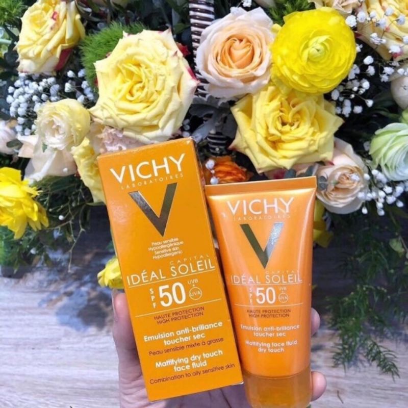 Sữa chống nắng vychy, Kem chống nắng nâng tone vychy 50ml, Dưỡng trắng da mặt.