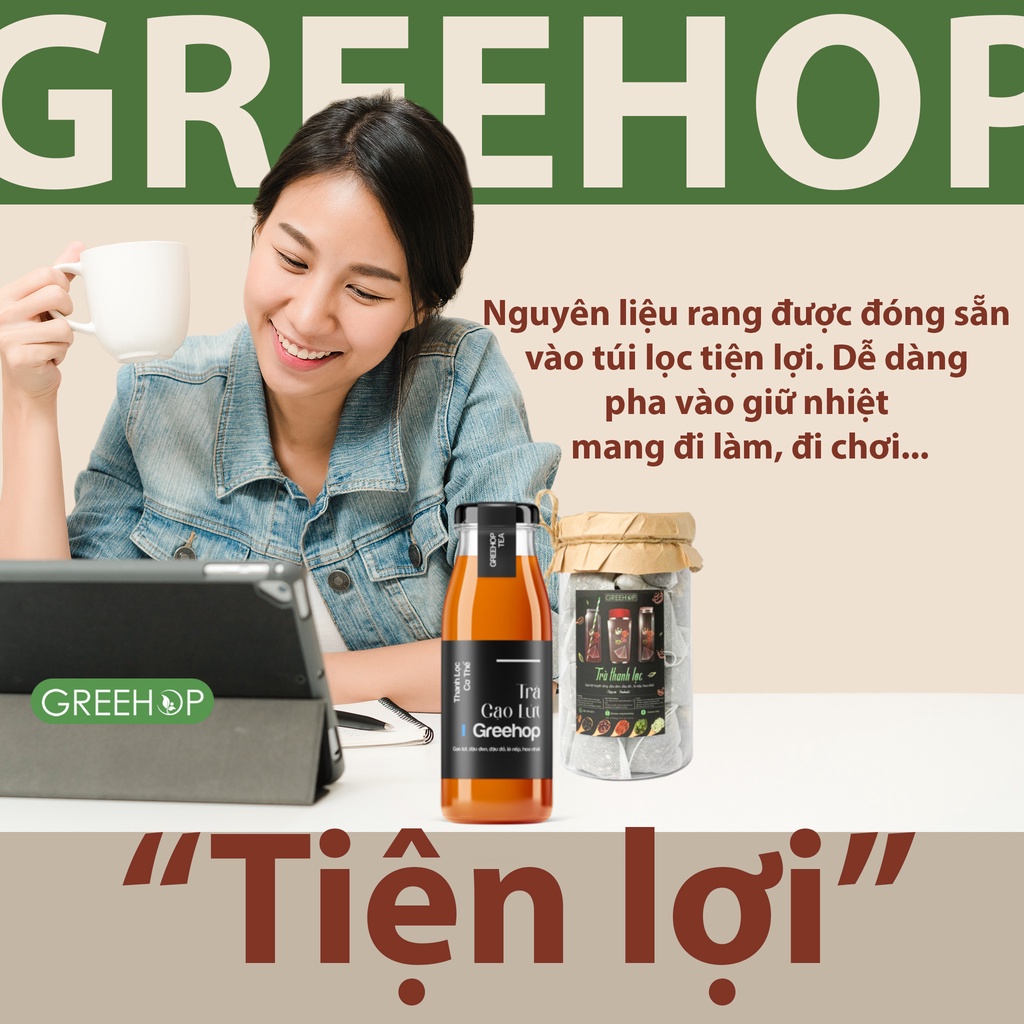 Trà gạo lứt Greehop thanh lọc, giải nhiệt, gọn dáng, đẹp da