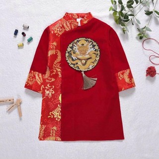Áo dài nhung đâp rồng bé trai