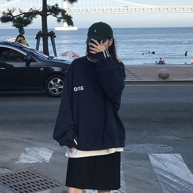 Áo sweater SUXI thiết kế tay dài dáng rộng in họa tiết thời trang mùa thu phong cách Hàn Quốc dành cho nữ