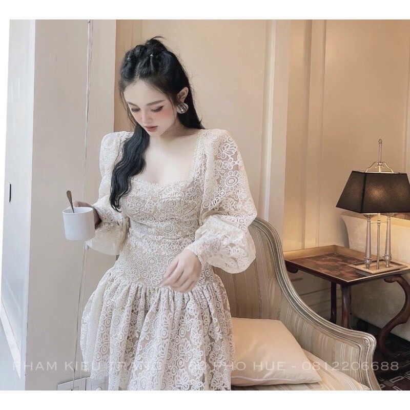 Có bigsize) Đầm ren dự tiệc Jessy tay dài phối ren may 2 lớp