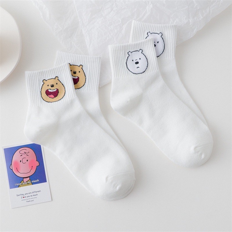 Vớ Tất Gấu Thêu Cổ Cao dành cho cả nam và nữ  chất cotton thoáng mát kháng khuẩn