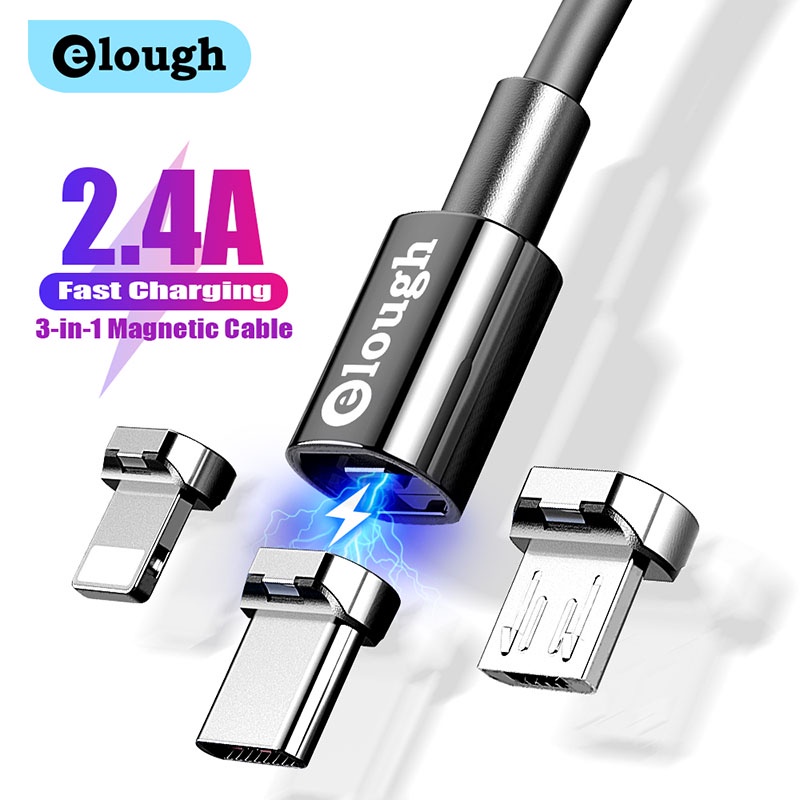 Cáp sạc USB nam châm Elough 2.4A đầu cắm Micro USB/Type-C/(có bán lẻ)