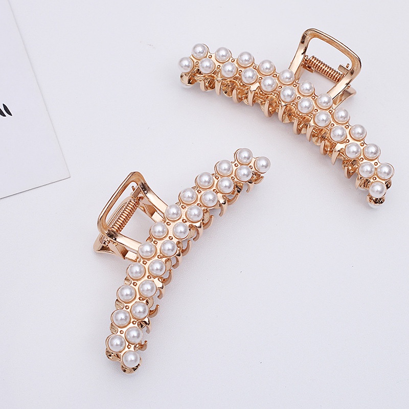 Kẹp tóc càng cua kim loại cỡ lớn đính ngọc trai phong cách hàn quốc mã PK-017