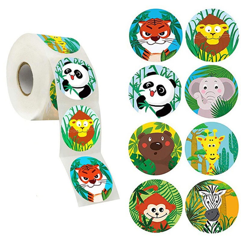 KING 1 Roll Cartoon Animal Stickers Adhesive Tape Child Teacher Reward Sticker Gifts