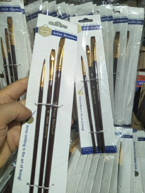 Bộ 3 Cọ Vẽ Sơn Dầu, Acrylic, Màu Nước