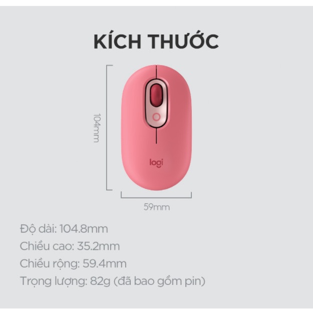 Chuột Không Dây Bluetooth Logitech WITH EMOJI (POP MOUSE)- Giảm Ồn, Nút Emoji Tùy Chỉnh - Hàng Chính Hãng