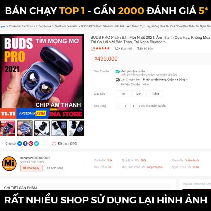 Buds Pro 2021 - Tai nghe Bluetooth Sạc Không Dây, Công Tắc Hall - Bảo Hành 6 tháng 1 đổi 1