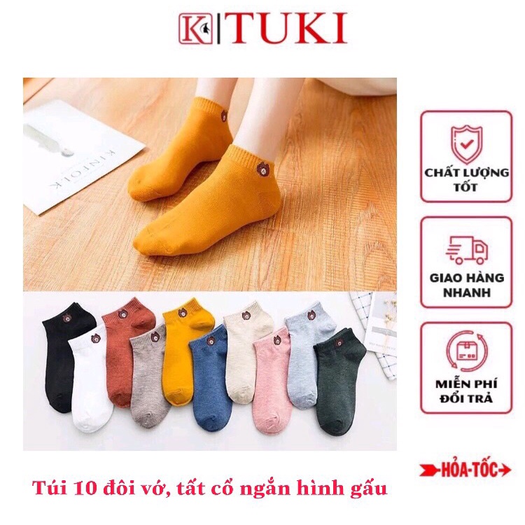Túi 10 đôi vớ, tất cổ ngắn hình gấu nhiều màu sắc - siêu dễ thương