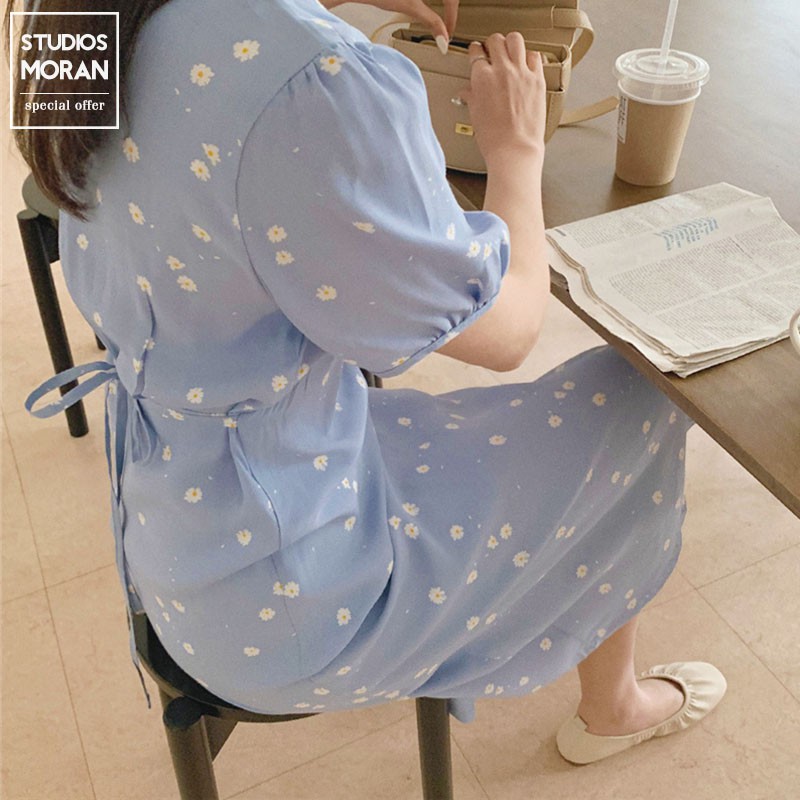 (HÀNG SẴN) Váy MORAN dáng dài cổ V thon eo màu hoa xanh ngọt ngào nhẹ nhàng vintage dịu dàng (NEW ARRIVALS 2020) | BigBuy360 - bigbuy360.vn