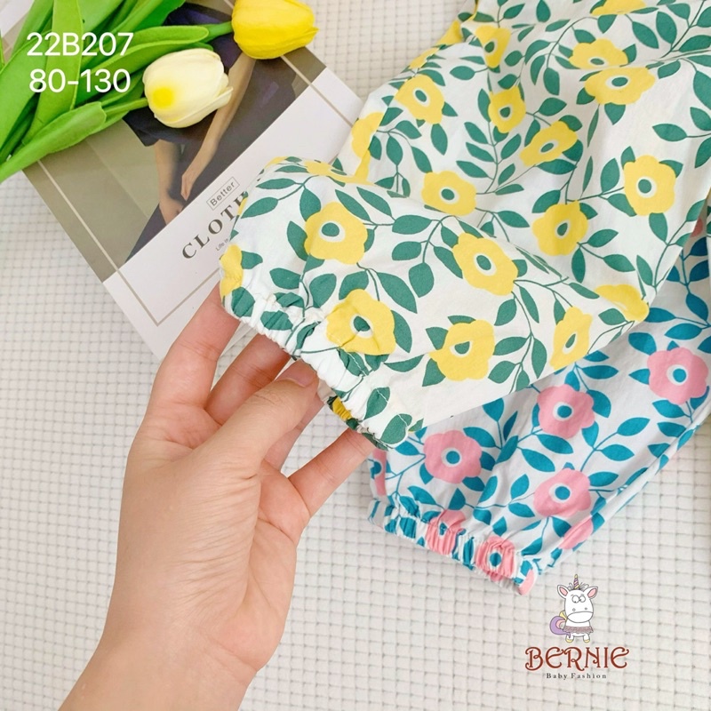 Bộ bé gái Bernie tay bồng phối ren chất cotton cho bé từ 9-22kg-22B207