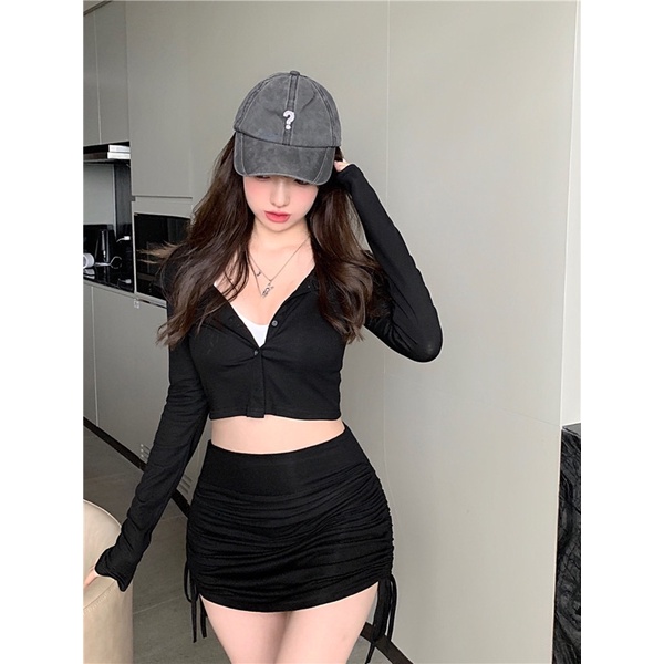 Set áo croptop+chân váy thể thao Ulzzang