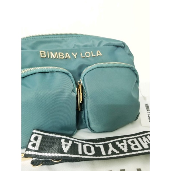 Túi đeo chéo BIMBAY LOLA xuất xịn xanh lam 2 túi con dây canvas in chữ cá tính