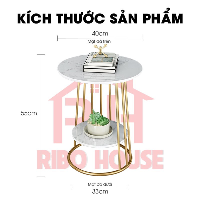 Bàn trà tròn sofa RIBO HOUSE mặt đá vân mây tab 2 tầng khung kim loại sơn tĩnh điện ngồi uống trà cafe ban công RIBO93 | BigBuy360 - bigbuy360.vn