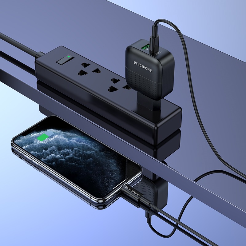 Cốc sạc nhanh / Củ sạc nhanh BOROFONE BA46A Premium, 2 cổng USB/Type-C hỗ trợ QC3.0 và PD18W, dòng điện 3A - CHÍNH HÃNG