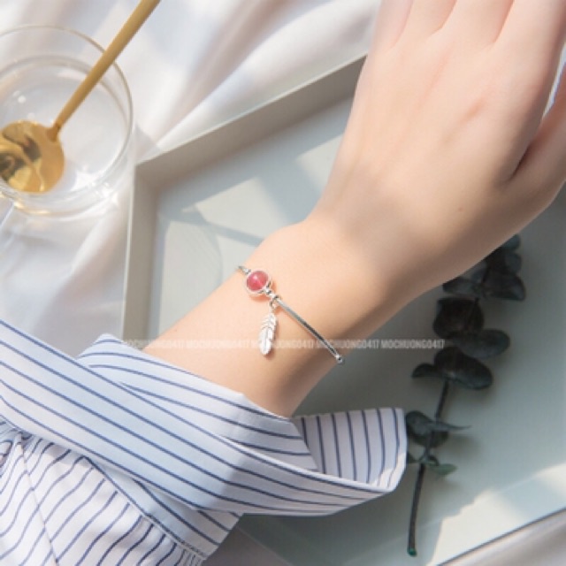 [GIÁ BUÔN] Vòng tay bạc/ lắc bạc mix hạt T.Anh dâu hồng - Hàng VIP loại 1 PH942