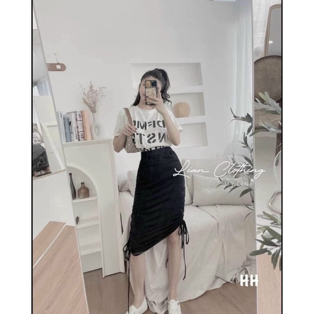 Chân váy dài rút dây 2 bên vải len gân - B5UA0 | BigBuy360 - bigbuy360.vn