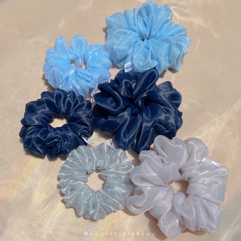 Buộc Tóc Scrunchies Voan Phồng Tone MÀU BIỂN 🌊 3 Size