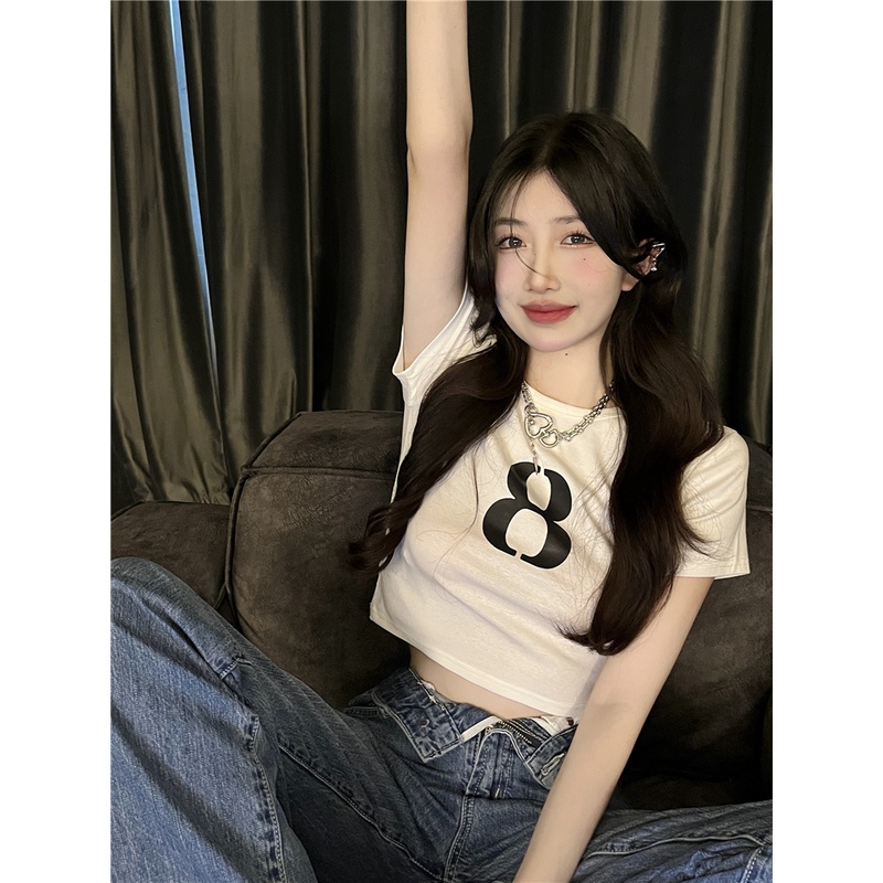Áo Thun Tay Ngắn Cổ Tròn In Số 8 Thời Trang Hàn Quốc Dành Cho Nữ