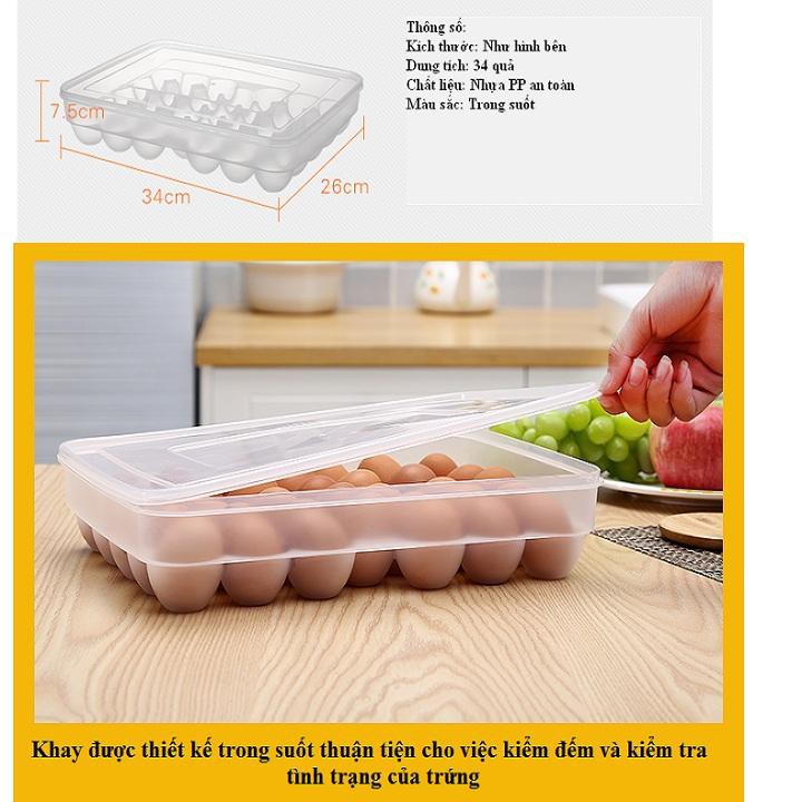 Bộ 3 Khay đựng trứng 34 quả trong tủ lạnh có nắp, được cấu tạo bằng chất liệu nhựa cao cấp dày dặn shopaha247