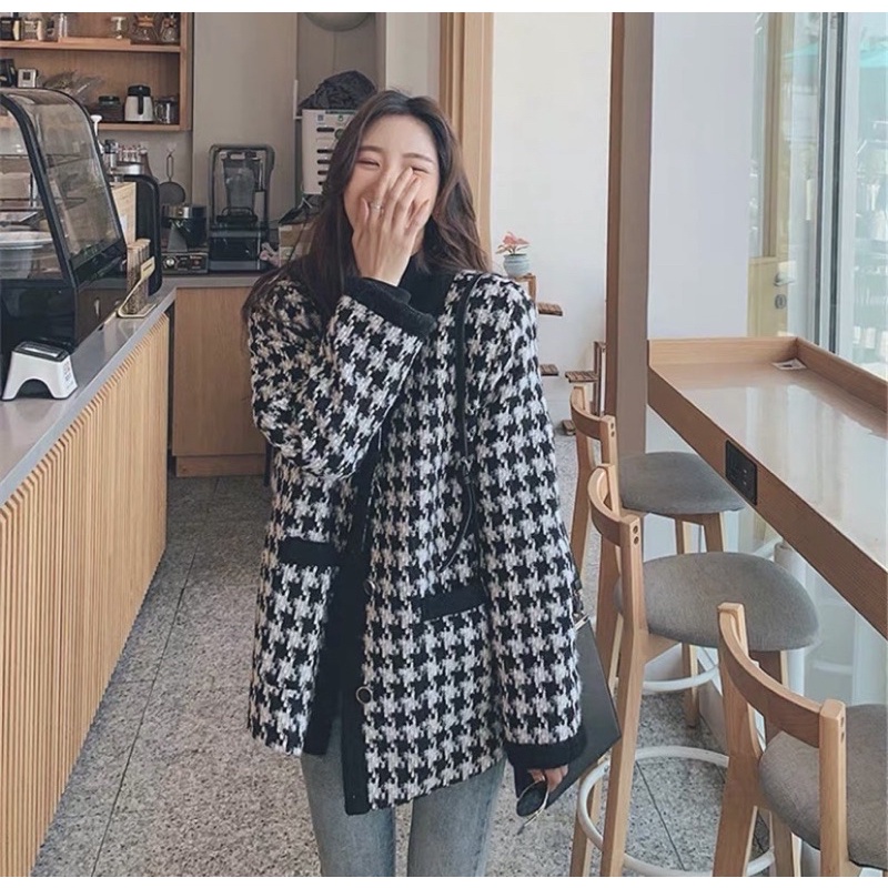 Áo khoác sợi dệt giả tweed hoạ tiết răng sói - Yannie