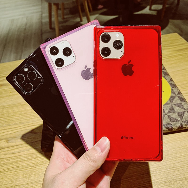 Ốp lưng vuông màu trong suốt đơn giản cho iPhone 6 6S 7 8 Plus X XS MAX XR 11 PRO MAX