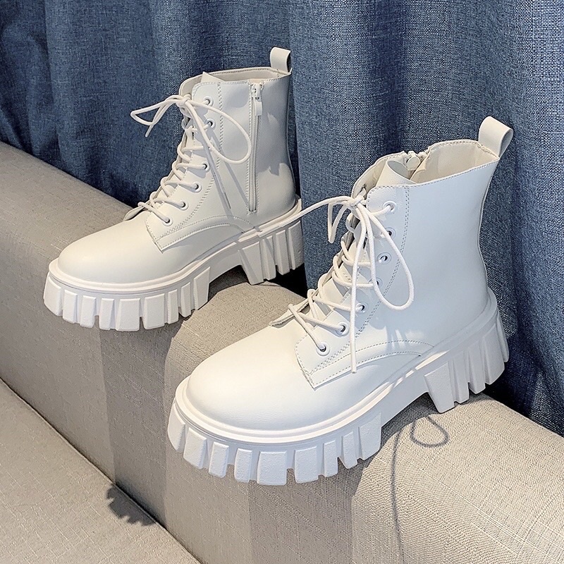 [CÓ SẴN] Boot ulzzang cao cổ 10cmcm buộc dây kéo khóa đế cao 5.5cm màu đen/trắng cá tính đẹp mới xinh thời trang