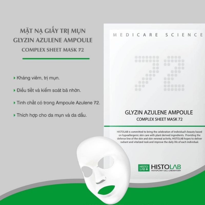 Mặt nạ giấy cho da dầu mụn Histolab Glyzin Azulene chính hãng Hàn Quốc