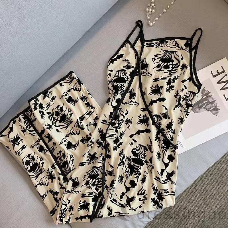 DRE-Women´s Sleeveless Cheongsam Chinese Traditional Printed Side Slit Bodycon Dress