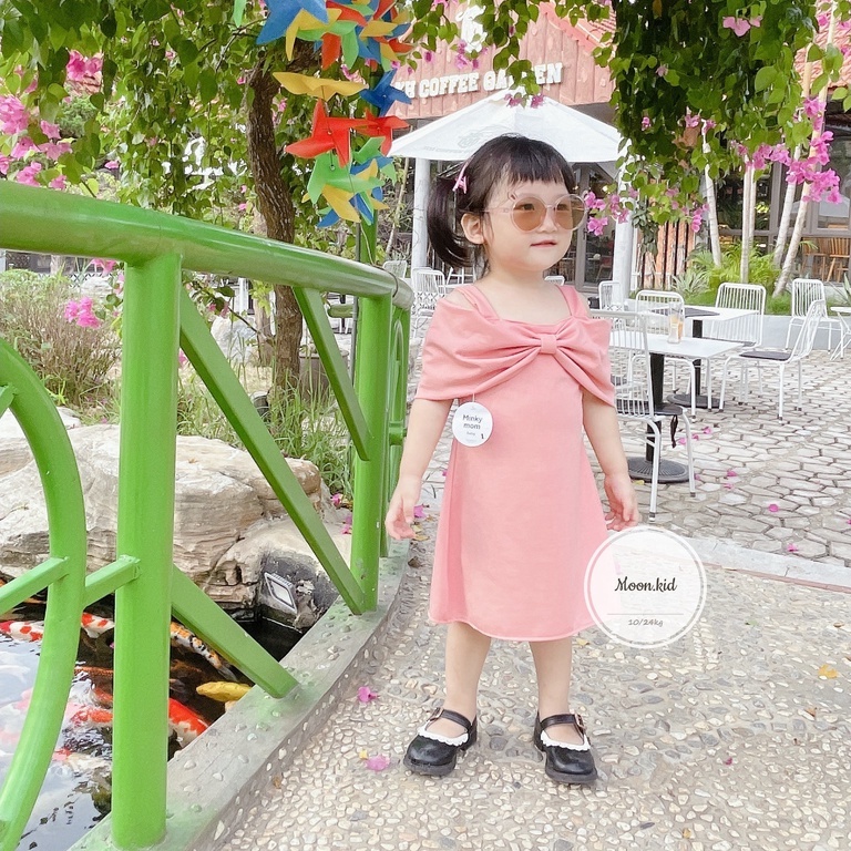 Váy đầm đính nơ 2 dây cho bé gái 8-20kg