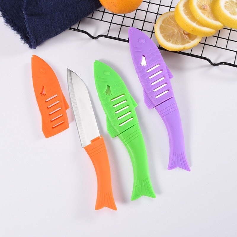 Dao Gọt Hoa Quả Có Vỏ Bao Hình Cá 19cm, Siêu Bền, Chống Gỉ tiện lợi khi mang theo